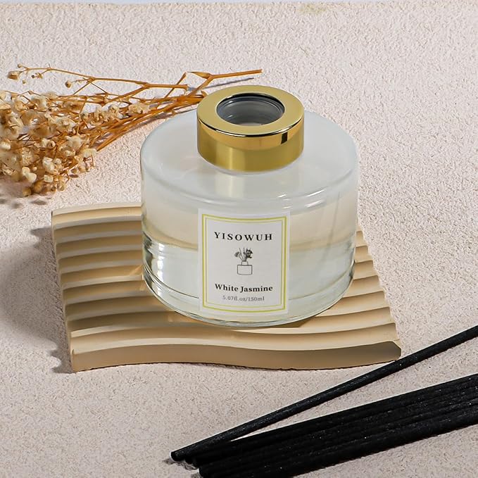 YISOWUH Reed Diffuser Set,5.07 fl oz (150 ml) - White Jasmine Oil Diffusers with 8 Reed Sticks,Home Fragrance Reed Diffuser for Bathroom Shelf Decor