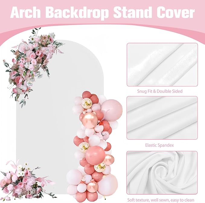 6.6FT Arch Backdrop Stand and Arch Cover Set, Gold Metal Arch Stand Backdrop with White Arch Stand Cover Ideal for Weddings, Birthday Parties, Baby Showers, Celebration Decorations