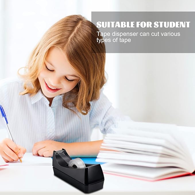 Lanties 3 Pack Desktop Tape Dispensers Non Skid Base for Office Home School (Tape Not Included) (Black)
