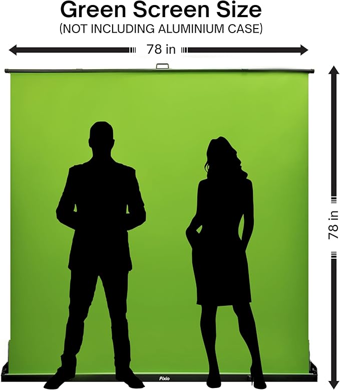 [Wide Version] Pixio Green Screen Extra Large Backdrop 78" L x 78" W - Free Standing, Portable, Collapsible, Auto-Locking Green Screen Background for Photoshoots, Filming, Streaming, TikTok, Zoom