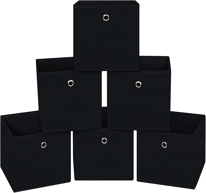 Black Foldable Storage Cubes Bins ,11 Inch Cloth Storage Cube Fabric Storage Box Cubes Organizer Baskets with Handles for Home Organizer Set of 6 (Black)