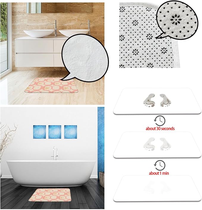 Mid Century Modern Bath Mat Abstract Atomic Geometric Retro 1950s Pink Bathroom Kitchen Toilet Rugs,24x60 Inch