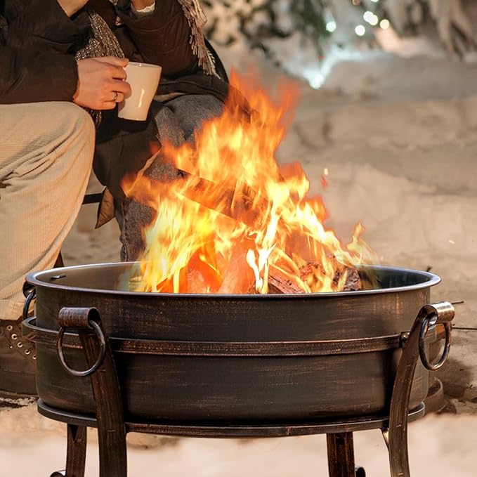 EcoNook 36 Inch Fire Pit with Grill & Lid, Fireplace & Round Table & BBQ 3 in 1 Fire Pit,Heavy Duty Wood Burning Fire Pits for Outside with Fire Poker, Waterproof Cover & Log Grate