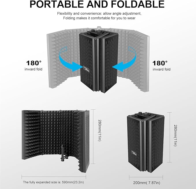Aokeo Studio Recording Microphone Isolation Shield with Pop Filter & Tripod Stand, High Density Absorbent Foam to Filter Vocal, Foldable Sound Shield for Blue Yeti and Condenser Microphones