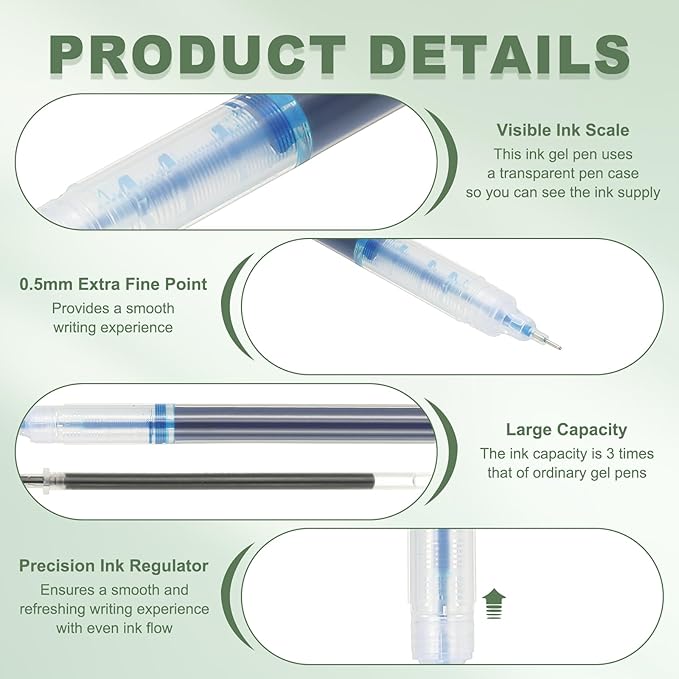 PATIKIL 6Pcs Colored Gel Ink Pens, 0.5mm Extra Fine Point Smooth Writing Japanese Quick Drying Liquid Ink Rollerball Pens for Office Stationery Classroom Teachers, Sky Blue