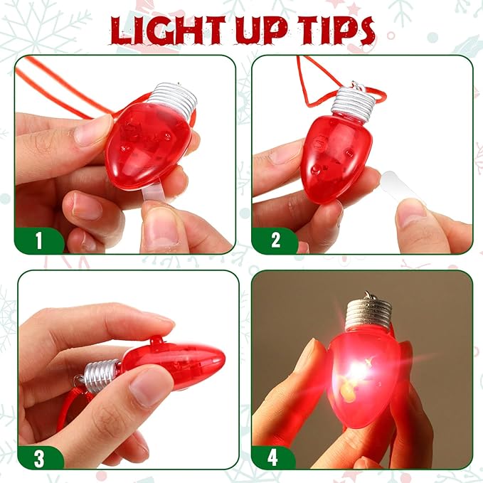 Yinkin 60 Pcs Christmas Light up Necklace for Adults Flashing Necklaces Christmas Accessory for Xmas Party Favors Stocking Stuffers Christmas Ornaments Decoration Party Supplies (Bulb)