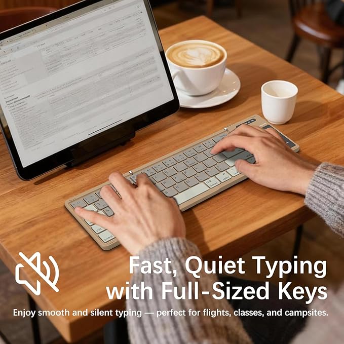 Nillkin Upgraded Foldable Bluetooth Keyboard with Touchpad & Number Pad, Portable Wireless Keyboard for Travel, Pocket-Sized, Full Size Keys, Support 3 Devices for iPad Laptop Tablets Phone, Khaki