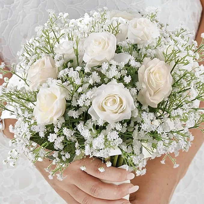 JIFTOK Babys Breath Artificial Flowers, 24 Pcs Fake Flowers Gypsophila Bouquet Fall Flowers Artificial for Decoration, Real Touch Silk Flower for Wedding Christmas DIY Party Home Garden Office(White)