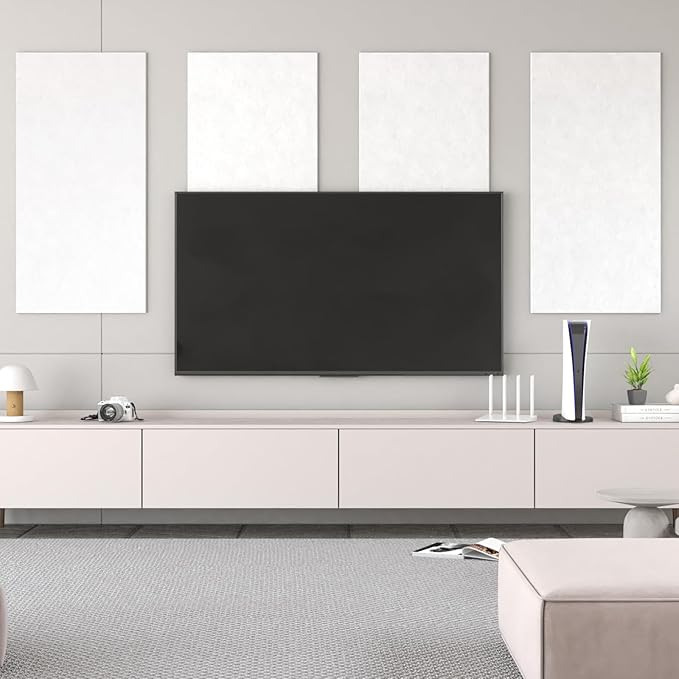 TONOR 8PCS Acoustic Panels, 47.2″ x 23.6″ x 0.35″, Full Self-Adhesive Soundproof Wall Panels, Sound Absorbing Panels for Noise and Echo Reduction, Acoustic Treatment for Studio, Home, Office, White