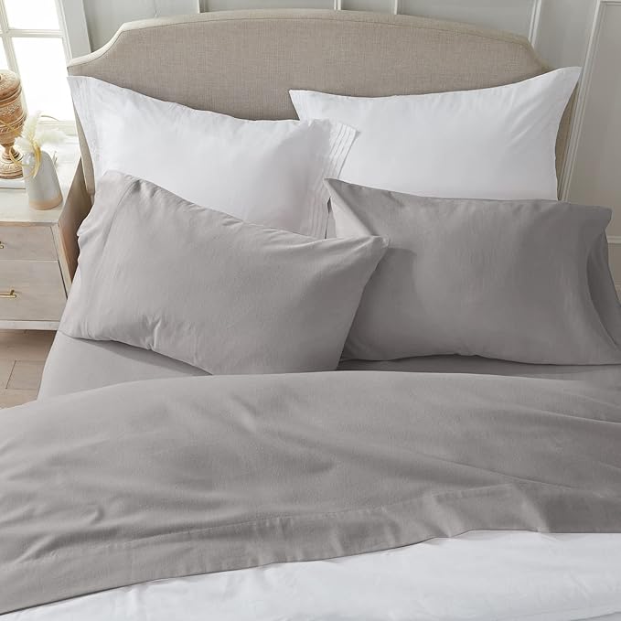 Market & Place 100% Turkish Cotton Flannel Sheet Set | 4 Piece Deep Pocket Solid Cozy Winter Bed Sheets | Double Brushed for Extra Softness & Comfort | Chalet Collection (King, Dark Grey)