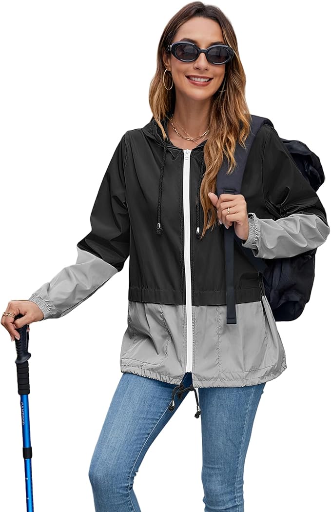 Hount Women's Lightweight Hooded Raincoat Waterproof Packable Active Outdoor Rain Jacket (S-3XL)