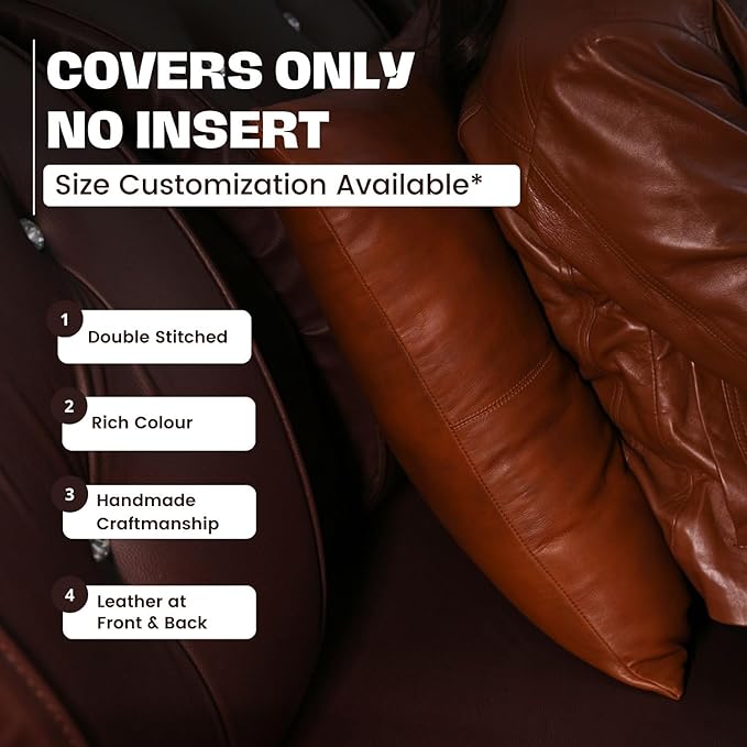 D DOLLY LAMB Lambskin Leather Pillow Cover - Sofa Cushion Case - Decorative Throw Covers for Living Room & Bedroom, 14x14 Inches - Mango Tan Antique Pack of 1