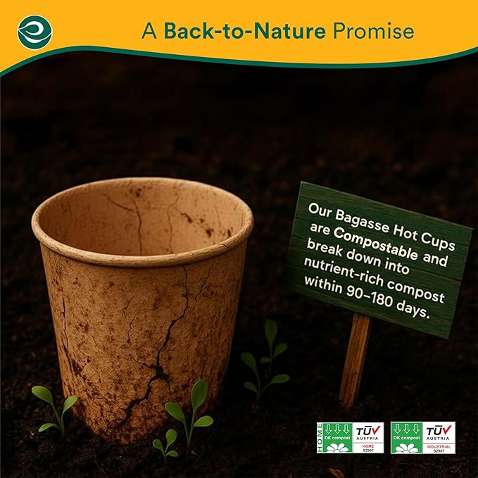 ECO SOUL 200 Pack 12 oz Disposable Coffee Cups Eco-Friendly, Biodegradable, Compostable, Leak-free & Sturdy To Go Hot Drink Travel Bagasse Cup for Tea, Chocolate, Party, Picnic & Cafe, Office & Home