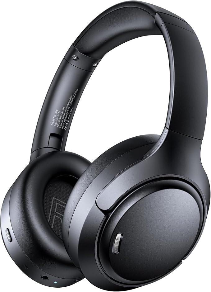 Hybrid Active Noise Cancelling Headphones Wireless, 120Hrs Playtime, 6 ENC Clear Mic, Over Ear Bluetooth Headphones with Hi-Res Audio Comfort Earcup Foldable ANC Headphone for Travel Game Home Office