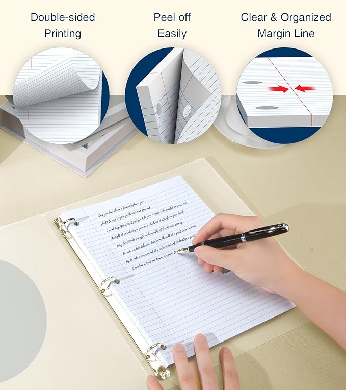 PINJINGPRO College Ruled Loose Leaf Paper, 3 Hole Punch Paper 8 x 10.5, Notebook Paper, Filler Paper for 3 Ring Binders, Lined Paper College Ruled, 100 Sheets/Pack Writing Paper With Lines (4 Pack)