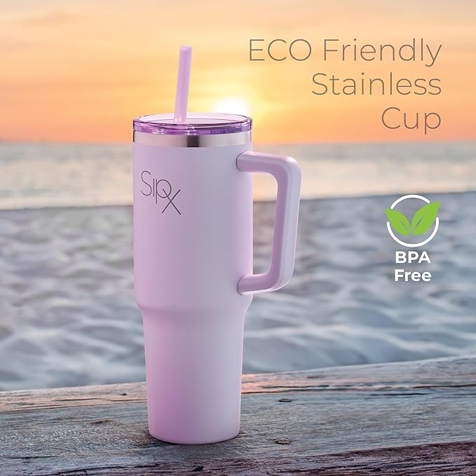 SIPX™ 30 oz Insulated Tumbler with Handle & Straw – Vacuum Insulated Stainless Steel, Leakproof, Cupholder Friendly – Perfect for Iced Coffee, Water & Travel – Purple