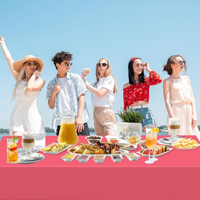 WNINK 6 Pack Red Tablecloths Disposable Table Covers 54" x 108" Red Table Cloths for Bridal Shower Engagement Wedding Birthday Picnic Plastic Table Cloths for Parties