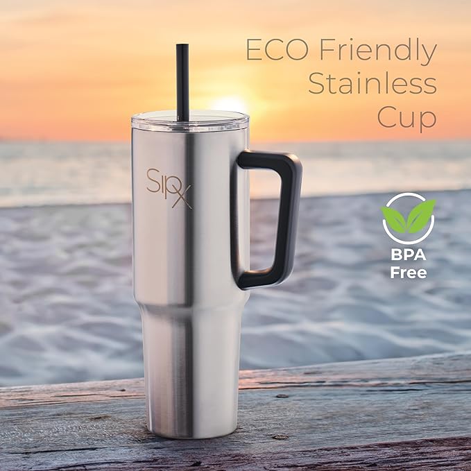 SIPX™ 30 oz Insulated Tumbler with Handle & Straw – Vacuum Insulated Stainless Steel, Leakproof, Cupholder Friendly – Perfect for Iced Coffee, Water & Travel – Stainless