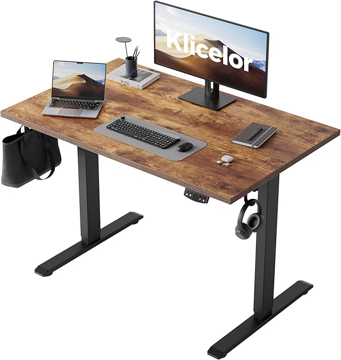 Klicelor 40 Inch Electric Standing Desk, Height Adjustable Office Desk, Sit Stand Up Computer Desk with Memory Preset, Two-Piece Desktop, Rustic Brown