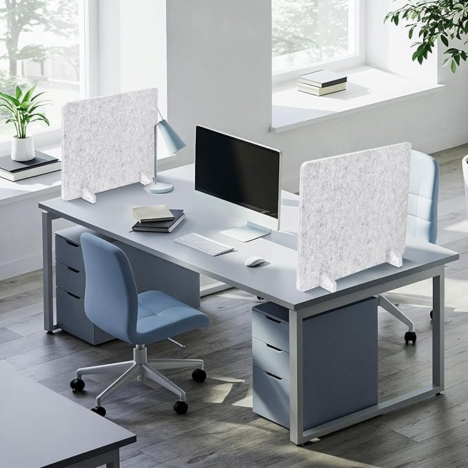 DOLLAR BOSS 2PCS Acoustic Desk Dividers 24" x 20", Soundproof Freestanding Privacy Panels for Table, Noise Reducing Desktop Partition for Office, Home, Classroom with 20 Pushpins,Light Grey