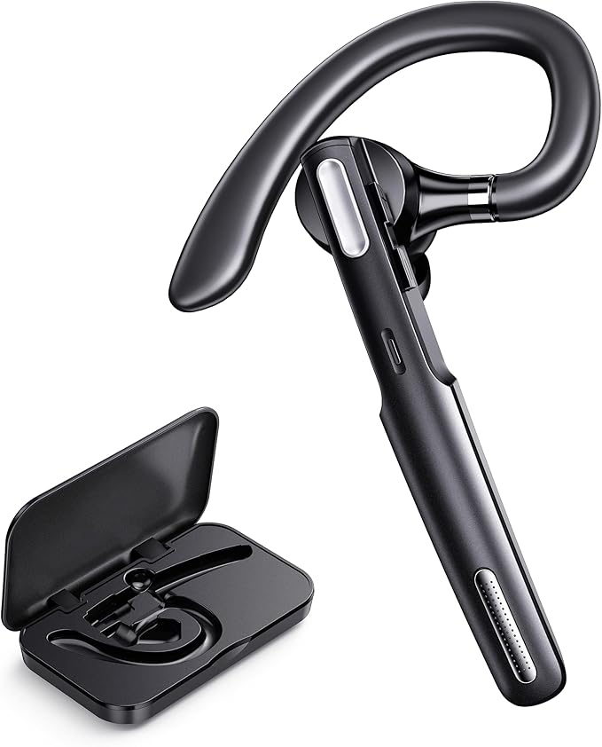 ICOMTOFIT Bluetooth Headset, Wireless Bluetooth Earpiece V5.0 Hands-Free Earphones with Built-in Mic for Driving/Business/Office, Compatible with iPhone and Android (Black)
