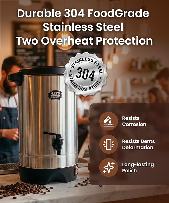 Commercial Coffee Maker 45-Cup Large Coffee Urn with Percolator Coffee Pot Electric 6.9L Stainless Steel Fast Brew Hot Water Dispenser for Tea Catering Events Home Office Easy Cleaning