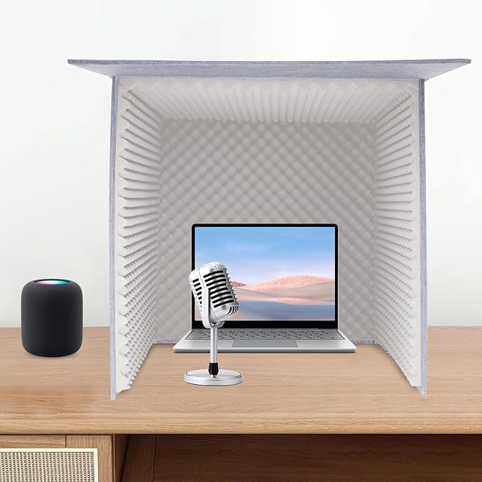 Desktop Soundproof Cover, Isolation Booth, Vocal Sound Absorbing Shield, Portable Vocal Recording Booth, Sound Proof Foam Room, Microphone Isolation Booth Cube, for Office, Home Studio (Gray)