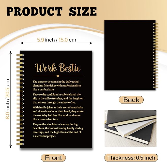 YAZMEEN Work Bestie Black Gold Spiral Notebook（160 Pages） Work Bestie Gift Blank Hardcover Notebook Coworker Appreciation Gift Encouragement Gift Funny Notebook Birthday Gift for Work Bestie Friend