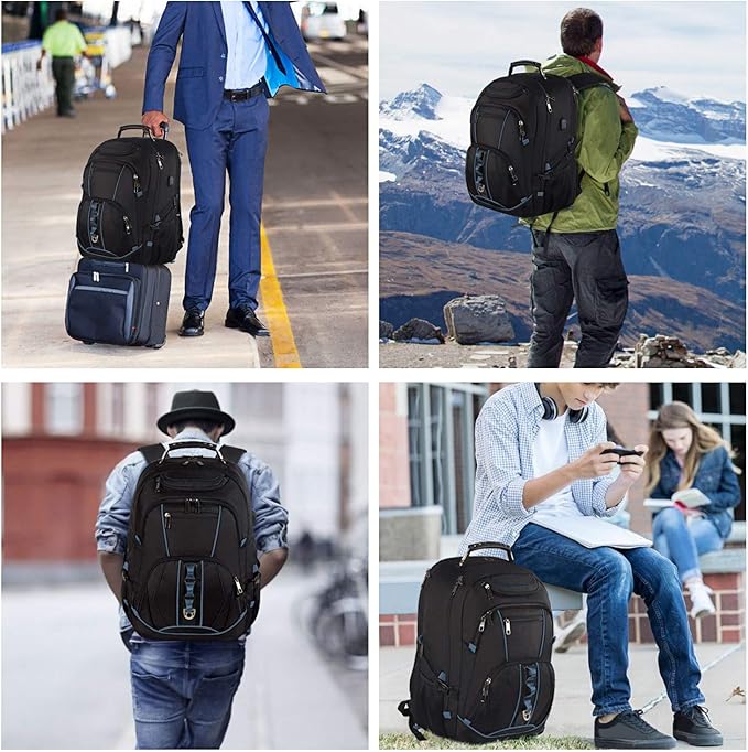 JCDOBEST Laptop Backpack, Blue, 55L Capacity, TSA Approved, Multipurpose, Convenient USB Port, Comfortable Back Design, Durable Polyester Fabric