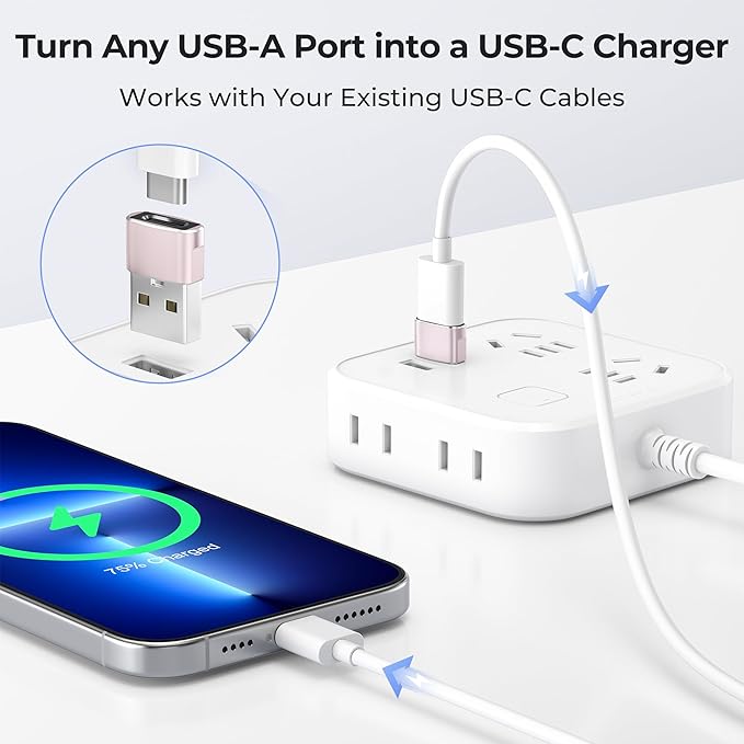 Basesailor USB to USB C Adapter,USBC Female to USB A Male Adapter,Type C Converter Charger for iPhone 17 Pro Max,16 15,Apple Watch iWatch S11 S10 SE,AirPods 3,iPad mini Air,Samsung Galaxy S25,Pink
