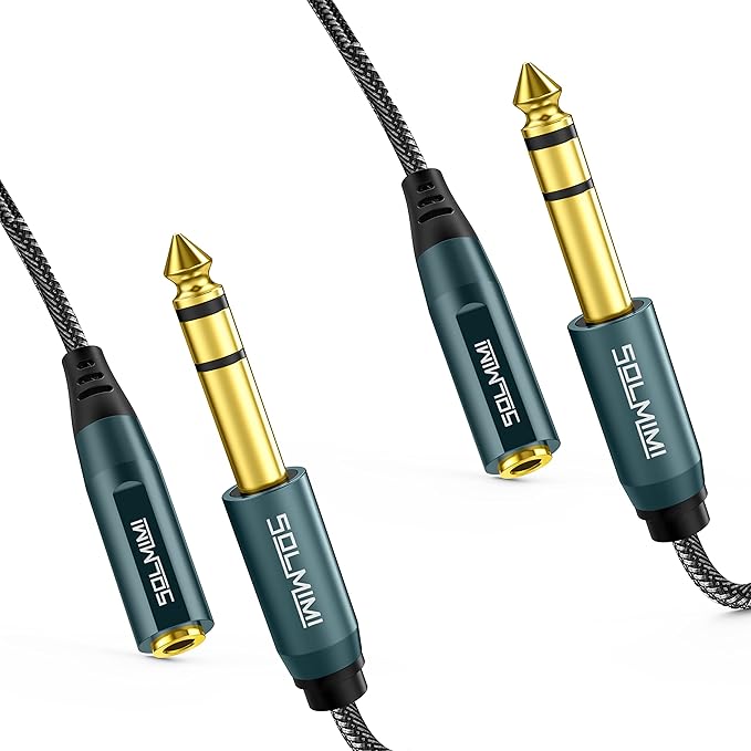 SOLMIMI 1/4 to 3.5mm Headphone Jack Adapter (2-Pack), TRS 6.35mm Male to 3.5mm Female Stereo Audio Adapter Cable for Headphone, Speaker, Mixer, Guitar Amplifier, Piano, Keyboard - 1FT