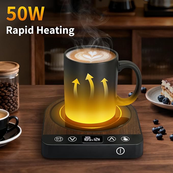 Anbanglin Smart Coffee Mug Warmer, 50W Fast Heating Coffee Warmer for Desk with 5 Temperature Control & 2-12H Auto Shut Off, Electric Large Panel Cup Warmer for Milk, Tea, Beverage, Candle, Wood