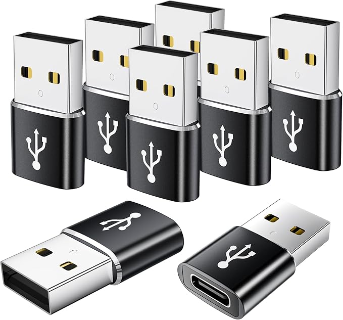 USB to USB C Adapter 8 Pack,USB C Female to USB Male Adapter,USBA to USBC Converter for iPhone 17 16 15 14 13,iPad,Tablet,Samsung Galaxy,Black