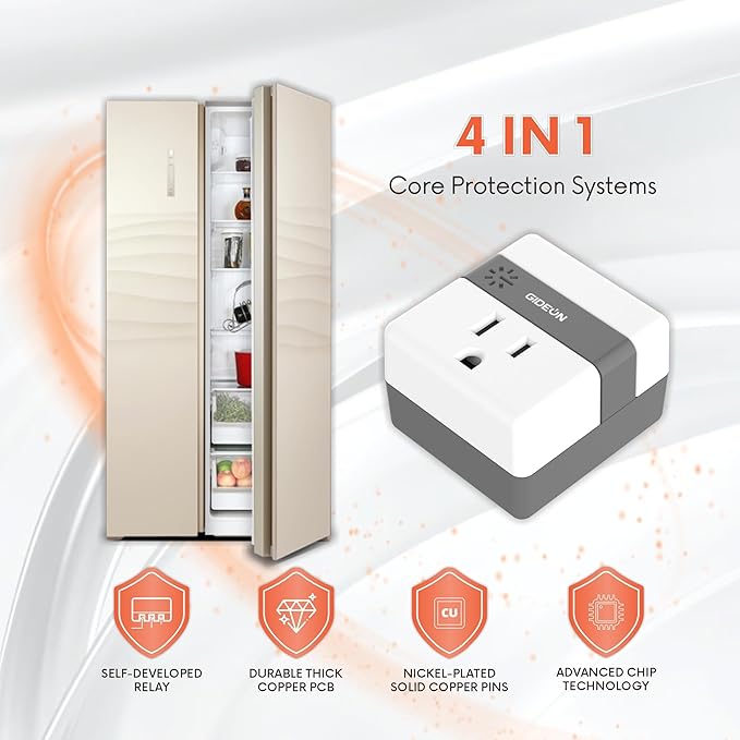 GIDEON Single Outlet Surge Protector with Voltage Protection and Ground Protected Light Indicators, 1800W Mini Wall Socket Smart Plug for Refrigerator, TV, PC and Home Appliances, 15A 120V