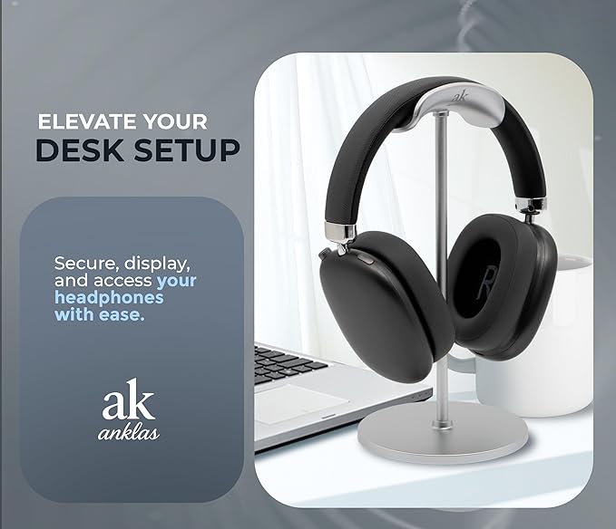 ak anklas Headphone Stand for Desk – Premium & Minimalist Headset Holder with Round or Oval Base for Gaming, Office & Home (Silver, Standard)