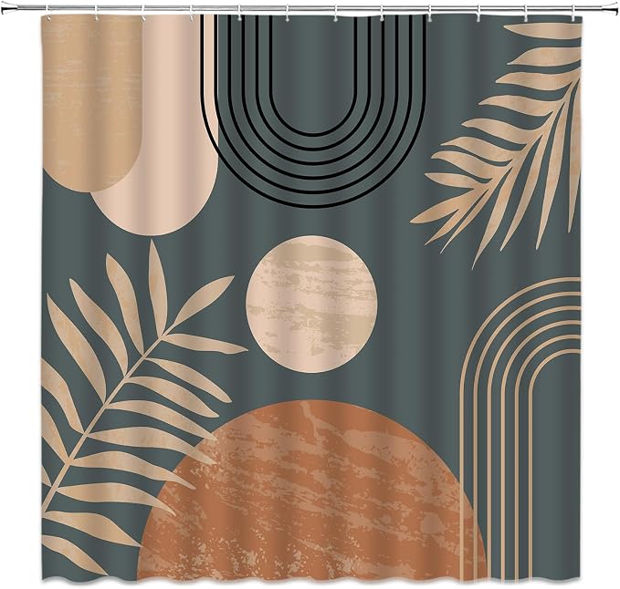 Mid Century Modern Shower Curtain Boho Grey Abstract Retro Aesthetic Fabric for Bathroom Decor Bathtub with Hooks (70" WX84 H)