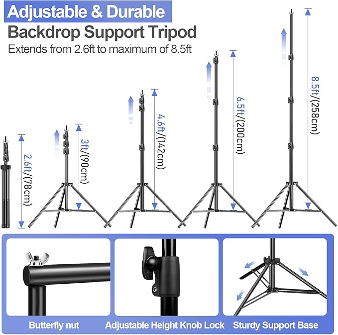 EMART 8.5x10ft Green Screen Backdrop Kit with 6x9ft Polyester Backdrop(Black/White/Green), Adjustable Photography Background Support System for Studio Photography, Parties, Wedding, Video Shooting