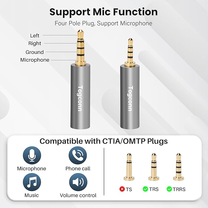 2.5mm to 3.5mm TRRS Adapter 2 Pack,2.5mm Male to 3.5mm Female/3.5 mm Male to 2.5 mm Female Audio Jack Converter Connector Stereo/Mono Auxiliary Plug for phones, Headphone, Tablets Support Mic Function