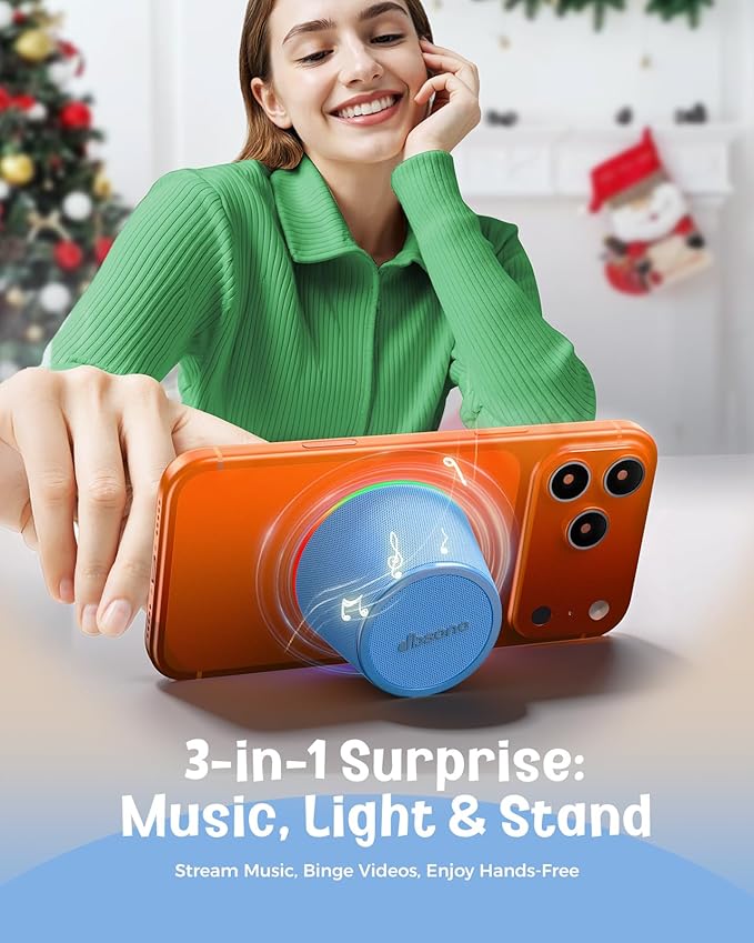 Small Bluetooth Speaker Gifts for Teens: Valentines Gifts for Him Her, 3 IN 1 Portable Magnetic Speaker with 9-Mode Lights, Waterproof Phone Stand for Desk, Cool Birthday Gadget Gifts for Adults