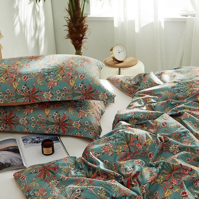 Vintage Floral Comforter Set King 3 Pieces Boho Bedding Comforter Chic Botanical Flower Comforter with 2 Pillowcases Fluffy Soft Famhouse Bedding Set Aesthetic Floral Boho King Size Comforter Set