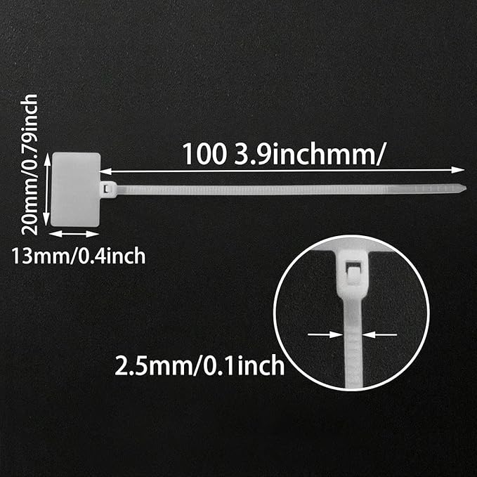 Nylon Marker Cable Ties 300PCS White Self-locking Wire Zip Ties Cable Mark Tags Label Tie Straps Nylon Power Marking Label