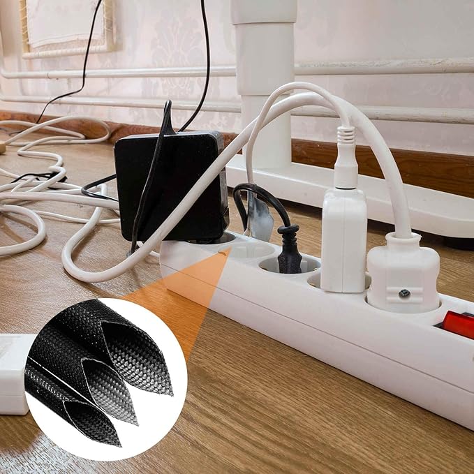 MECCANIXITY 20ft Braided Cable Sleeve, 1/2" ID 200C High Temperature 1500V Fiberglass Wire Insulation Cord Protector Organizer Wires Management for Motor Engine Fuel Line, Black