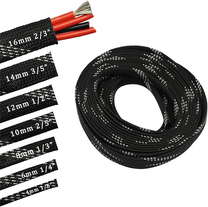 30ft PET Expandable Sleeving Wire Cable Sleeve (1/6", Silver&Black)