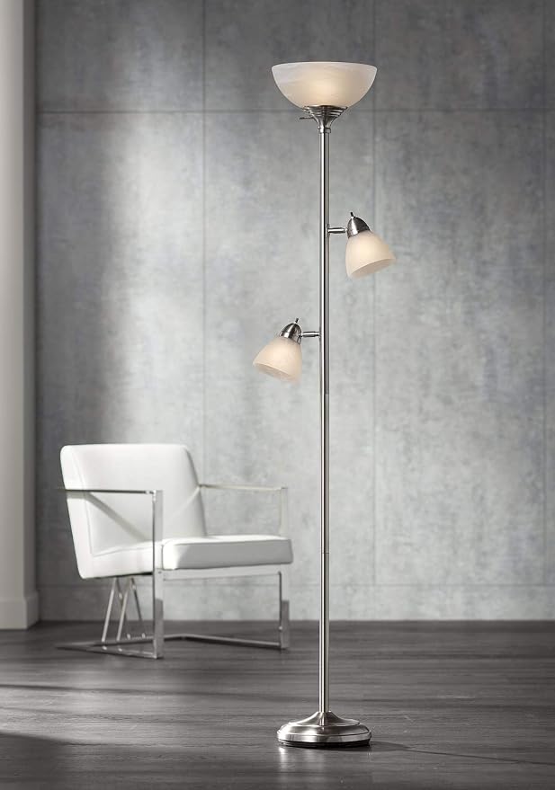 360 Lighting Ellery Modern Tree Torchiere Floor Lamp Standing 3-Light 72" Tall Brushed Nickel Silver Frosted White Glass Shade Decor for Living Room Reading House Bedroom Office