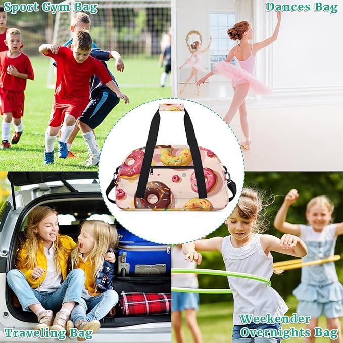 Doughnuts Print Kids-Duffel-Bags Gymnastics Dance Bag Carry-On Overnight Travel Gym Lightweight Dance Sports Bags For Girls Boys Kids，