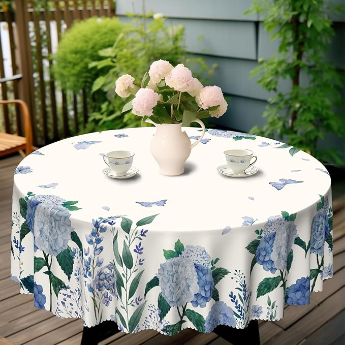 Eikione Round Tablecloth, Summer Tablecloths Polyester Waterproof Stain Wrinkle Free, Indoor and Outdoor Table Cover for Kitchen Party Dining Table