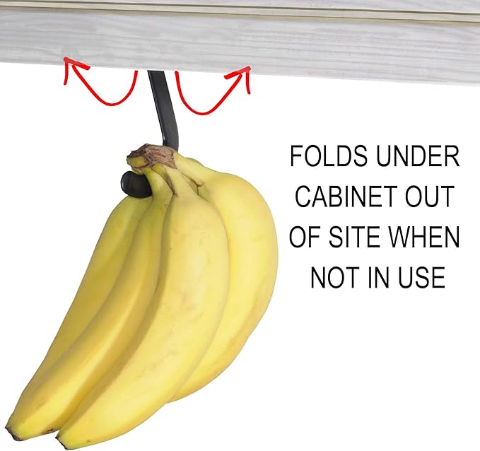 Banana Hook Hanger (2 Pack) for Hanging Bananas Under a Cabinet to Ripen and Store (Black)