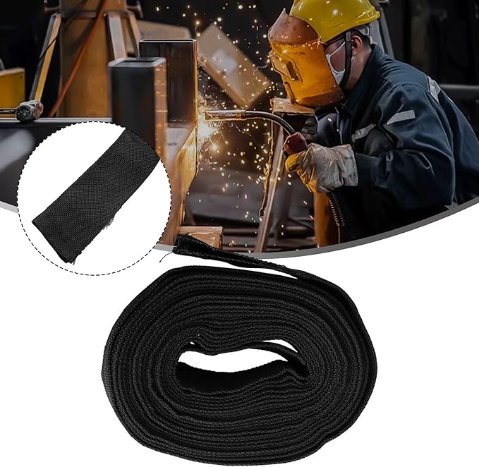 Welding Protective Nylon Sleeve 25ft – Abrasion Resistant Flame Retardant Hose Cover for TIG/MIG/Stick Torch Cables, Plasma Torch and Hydraulic Lines, Black