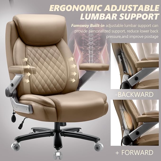 650LBS Large Heavy Duty Office Chair with 5D Flip Arms,Comfy Big and Tall Executive Office Desk Chair with Pocket Spring Cushion,High Back Computer Chair with Lumbar Support,Dual Rubber Wheel