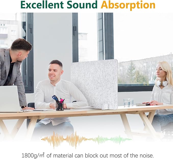 DOLLAR BOSS 2PCS Acoustic Desk Dividers 24" x 20", Soundproof Freestanding Privacy Panels for Table, Noise Reducing Desktop Partition for Office, Home, Classroom with 20 Pushpins,Light Grey